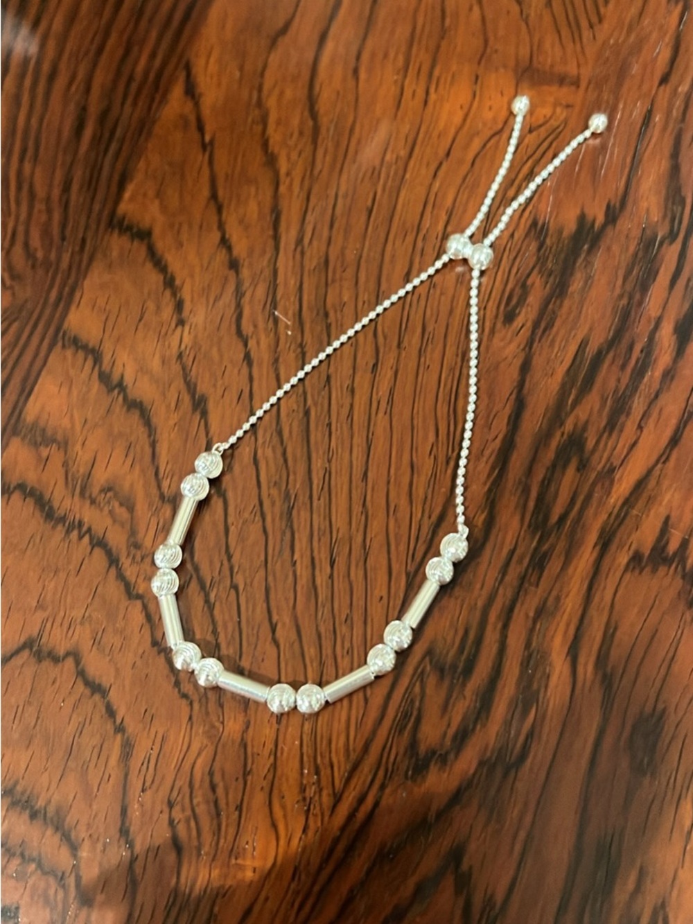 Sterling Silver Adjustable Beaded Bracelet - Silver